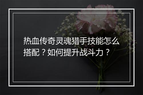 热血传奇灵魂猎手技能怎么搭配？如何提升战斗力？