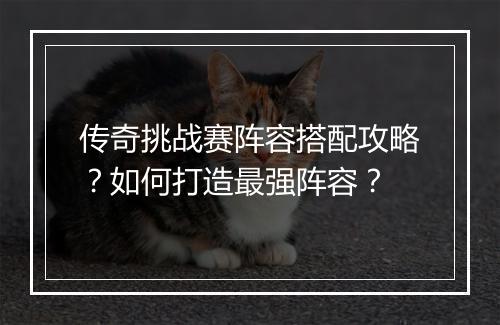 传奇挑战赛阵容搭配攻略？如何打造最强阵容？