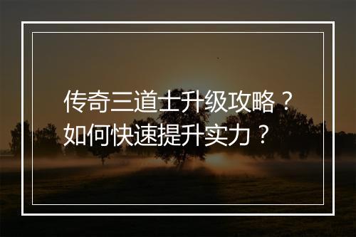 传奇三道士升级攻略？如何快速提升实力？