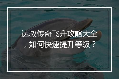 达叔传奇飞升攻略大全，如何快速提升等级？