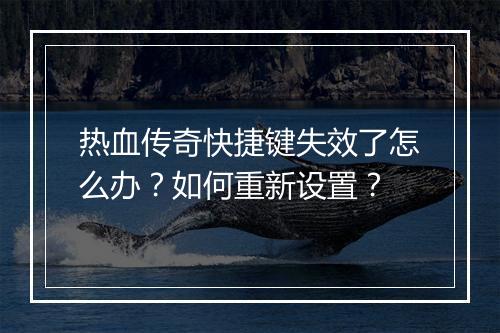热血传奇快捷键失效了怎么办？如何重新设置？