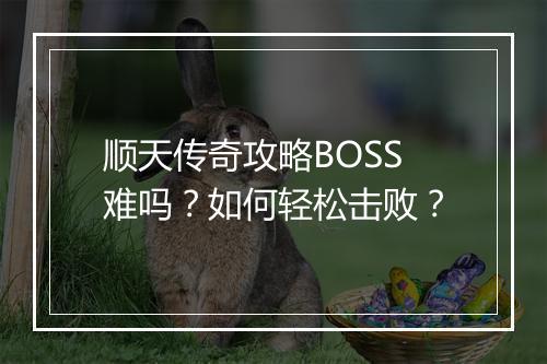 顺天传奇攻略BOSS难吗？如何轻松击败？