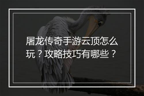屠龙传奇手游云顶怎么玩？攻略技巧有哪些？