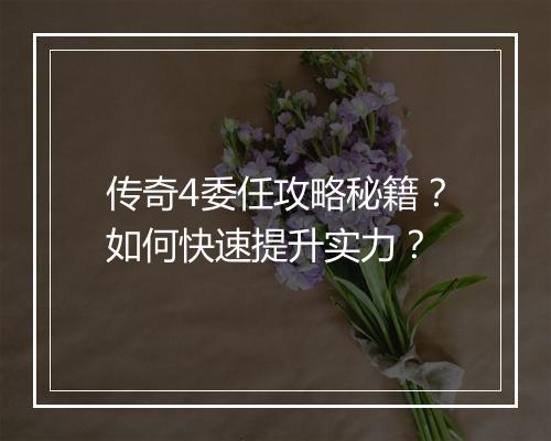 传奇4委任攻略秘籍？如何快速提升实力？