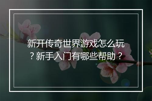 新开传奇世界游戏怎么玩？新手入门有哪些帮助？