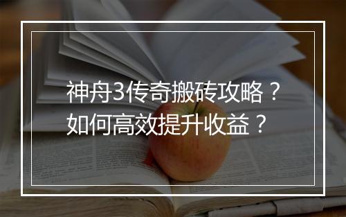 神舟3传奇搬砖攻略？如何高效提升收益？