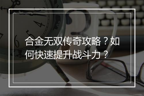 合金无双传奇攻略？如何快速提升战斗力？