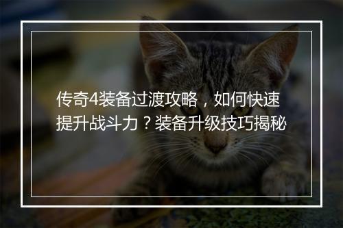 传奇4装备过渡攻略，如何快速提升战斗力？装备升级技巧揭秘