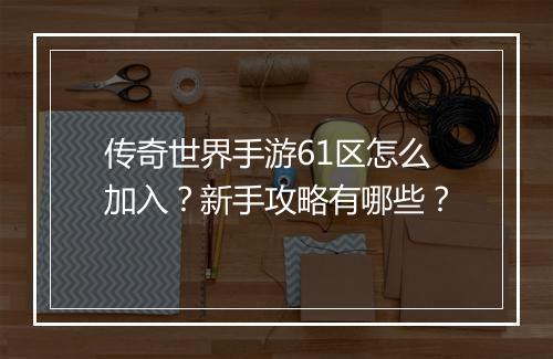 传奇世界手游61区怎么加入？新手攻略有哪些？