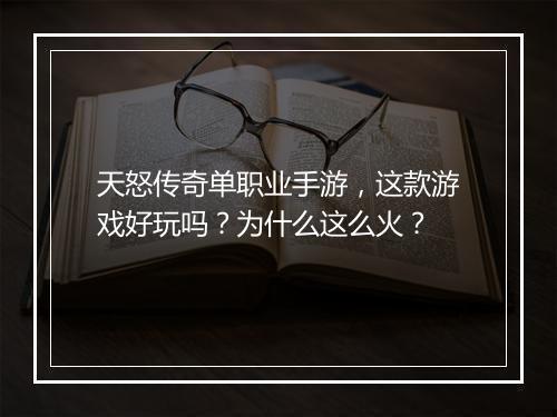 天怒传奇单职业手游，这款游戏好玩吗？为什么这么火？