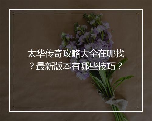 太华传奇攻略大全在哪找？最新版本有哪些技巧？