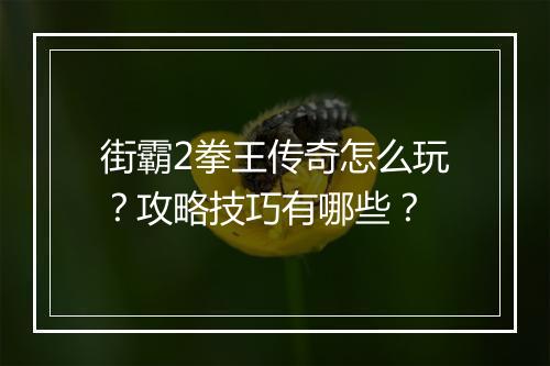 街霸2拳王传奇怎么玩？攻略技巧有哪些？