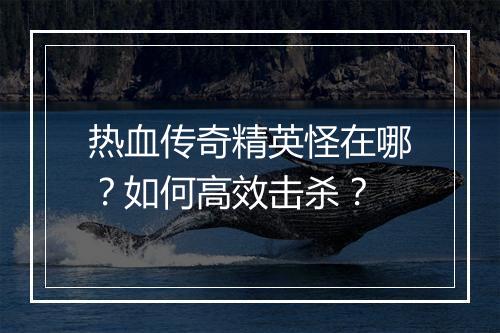 热血传奇精英怪在哪？如何高效击杀？