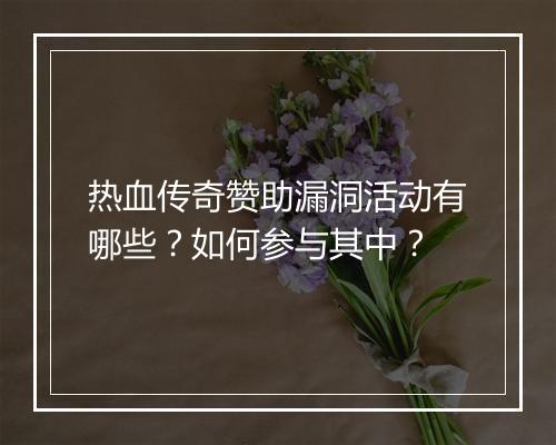 热血传奇赞助漏洞活动有哪些？如何参与其中？