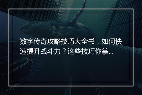 数字传奇攻略技巧大全书，如何快速提升战斗力？这些技巧你掌握了吗？