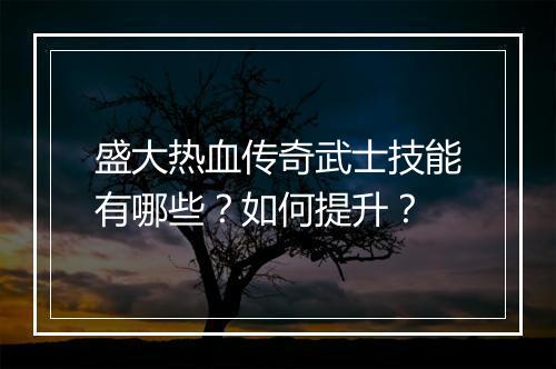 盛大热血传奇武士技能有哪些？如何提升？