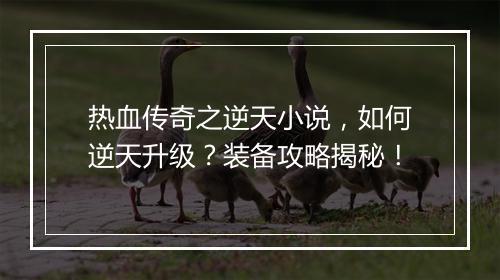 热血传奇之逆天小说，如何逆天升级？装备攻略揭秘！