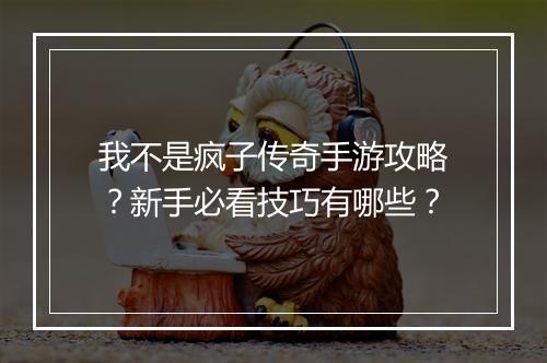 我不是疯子传奇手游攻略？新手必看技巧有哪些？