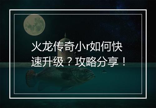 火龙传奇小r如何快速升级？攻略分享！