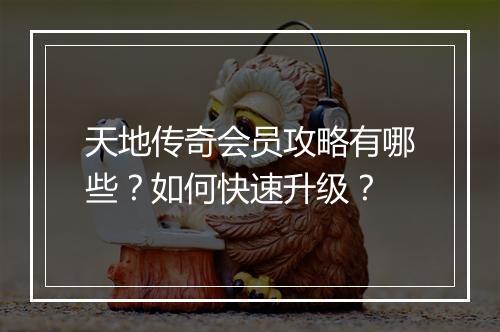 天地传奇会员攻略有哪些？如何快速升级？