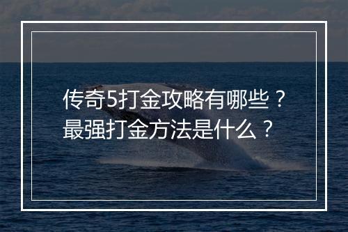 传奇5打金攻略有哪些？最强打金方法是什么？