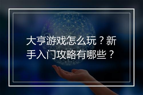 大亨游戏怎么玩？新手入门攻略有哪些？