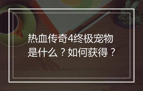 热血传奇4终极宠物是什么？如何获得？