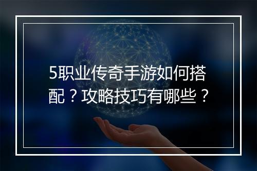 5职业传奇手游如何搭配？攻略技巧有哪些？
