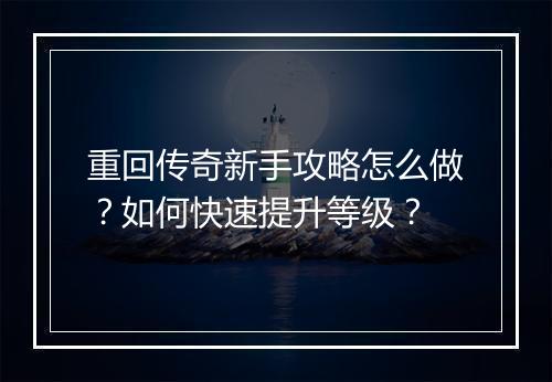 重回传奇新手攻略怎么做？如何快速提升等级？