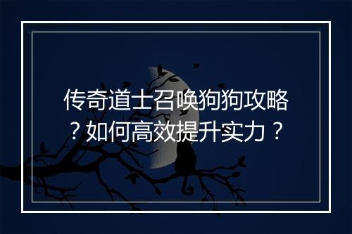 传奇道士召唤狗狗攻略？如何高效提升实力？