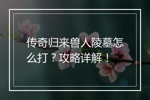 传奇归来兽人陵墓怎么打？攻略详解！