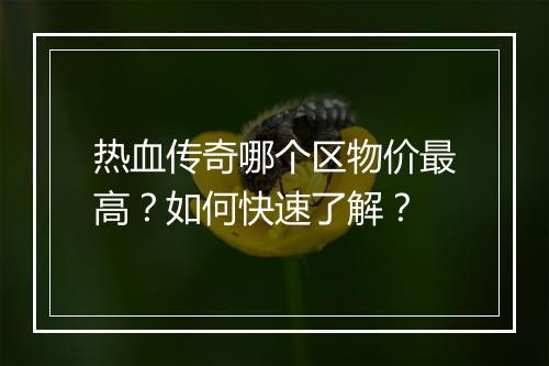 热血传奇哪个区物价最高？如何快速了解？
