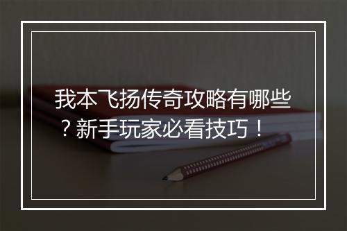 我本飞扬传奇攻略有哪些？新手玩家必看技巧！