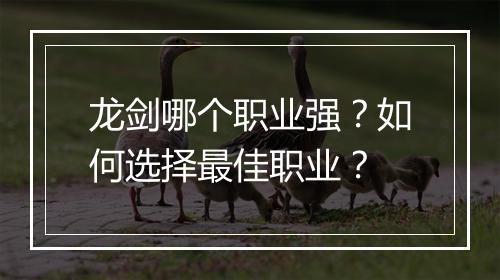 龙剑哪个职业强？如何选择最佳职业？