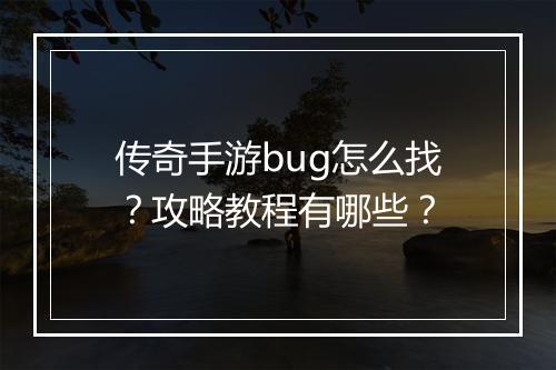 传奇手游bug怎么找？攻略教程有哪些？