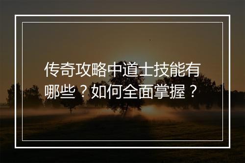 传奇攻略中道士技能有哪些？如何全面掌握？