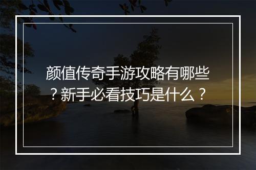 颜值传奇手游攻略有哪些？新手必看技巧是什么？