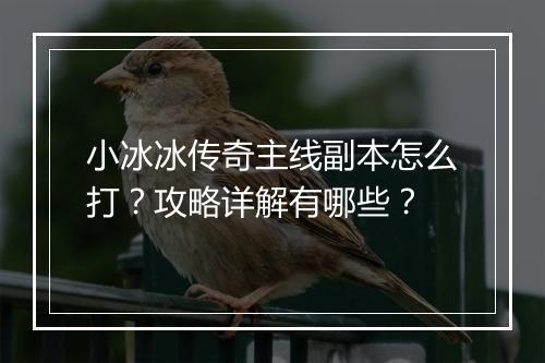 小冰冰传奇主线副本怎么打？攻略详解有哪些？