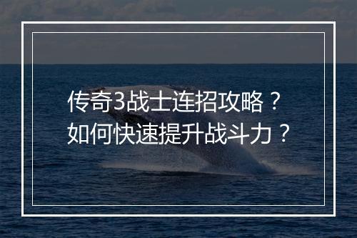 传奇3战士连招攻略？如何快速提升战斗力？