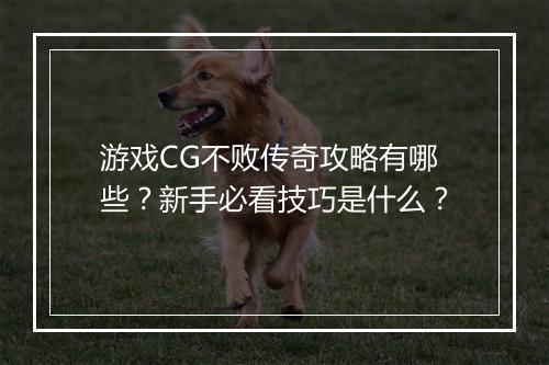 游戏CG不败传奇攻略有哪些？新手必看技巧是什么？