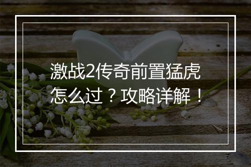 激战2传奇前置猛虎怎么过？攻略详解！