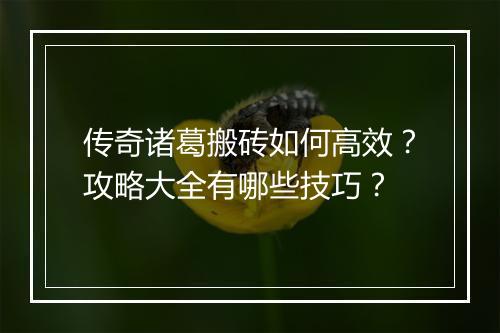 传奇诸葛搬砖如何高效？攻略大全有哪些技巧？