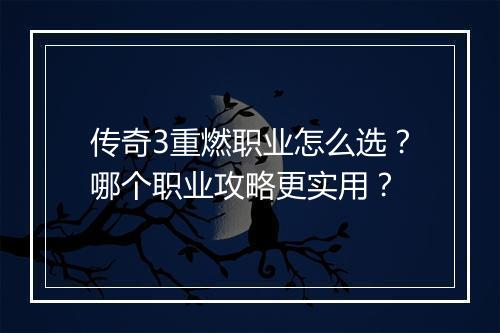 传奇3重燃职业怎么选？哪个职业攻略更实用？