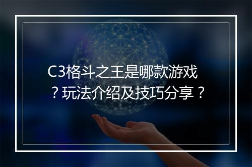C3格斗之王是哪款游戏？玩法介绍及技巧分享？
