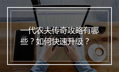 一代农夫传奇攻略有哪些？如何快速升级？