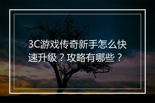 3C游戏传奇新手怎么快速升级？攻略有哪些？