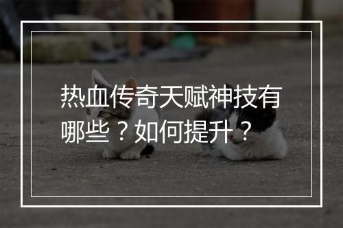 热血传奇天赋神技有哪些？如何提升？