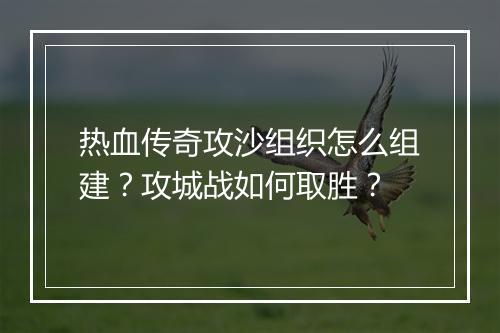 热血传奇攻沙组织怎么组建？攻城战如何取胜？