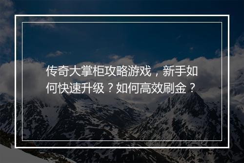 传奇大掌柜攻略游戏，新手如何快速升级？如何高效刷金？