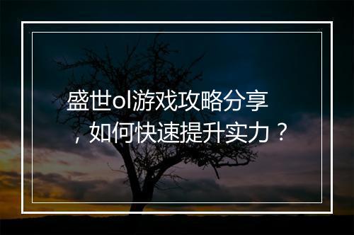 盛世ol游戏攻略分享，如何快速提升实力？
